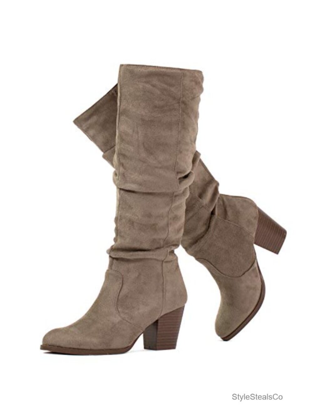Slouchy Knee High Block Heel Boots Vegan Almond Toe Pull On